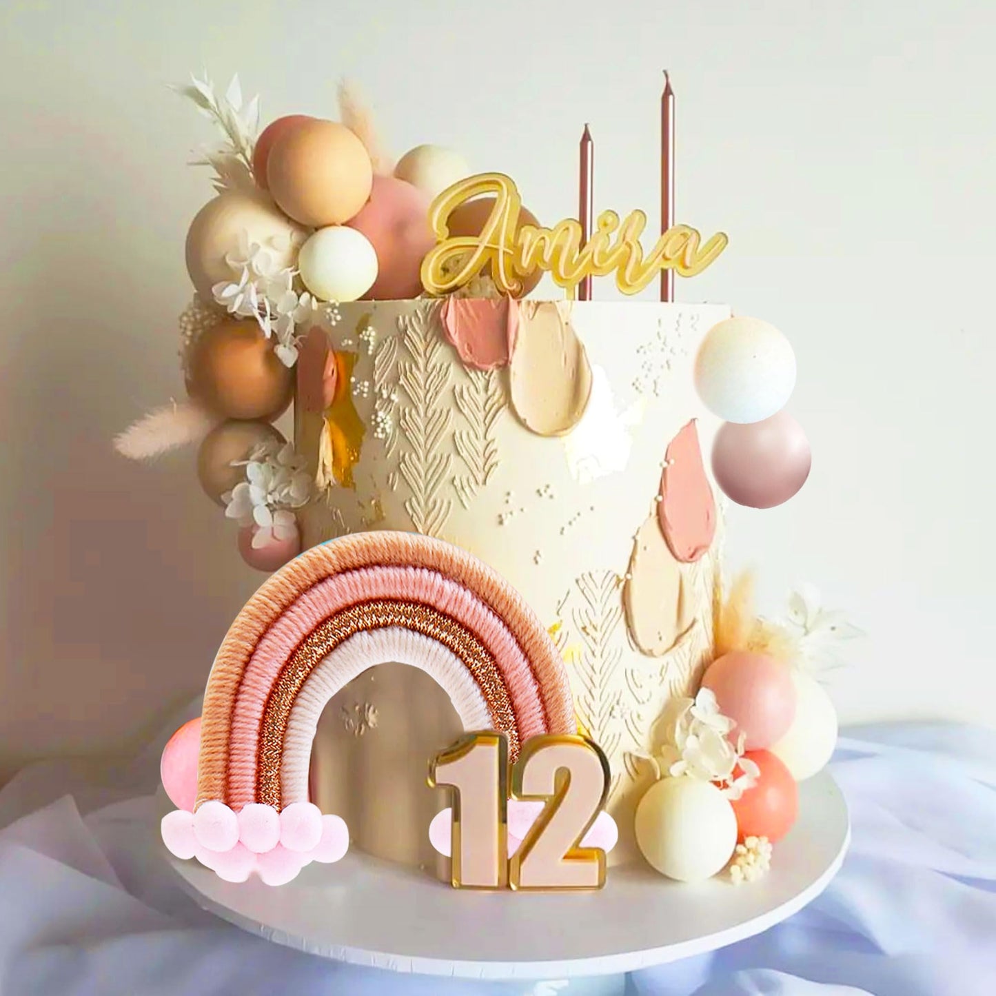 Jevenis 16 Pcs Boho Cake Topper Boho Rainbow Cake Decorations Boho Cake Topper Girls Birthday Baby Shower Cake Topper