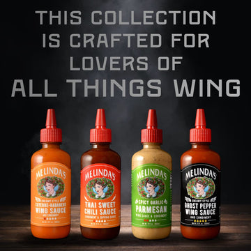 Melindas Wing Connoisseur Collection - Craft Wing Sauce Set, 12 Fl Oz (Pack of 4) - Includes Cayenne Habanero, Thai Sweet Chili, Spicy Garlic Parmesan,