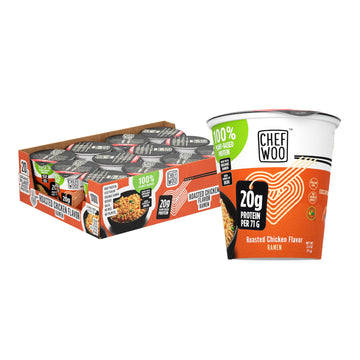 CHEF WOO Roasted Chicken Ramen Cup, High Protein Noodles, 20g Animal-Free Protein, 12 Pack, 2.5 oz Each, Made in U.S.
