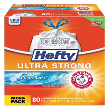 Hefty Ultra Strong Scented Tall White Kitchen Bags, 13 Gal, 09 Mil, 2475-Inch X 2488-Inch, White, 240Carton (E88356Ct)