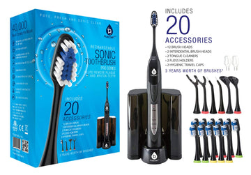 Pursonic S520 Rechargeable Sonic Toothbrush- Includes 20 Accessories: 12 Brush Heads & More, Black