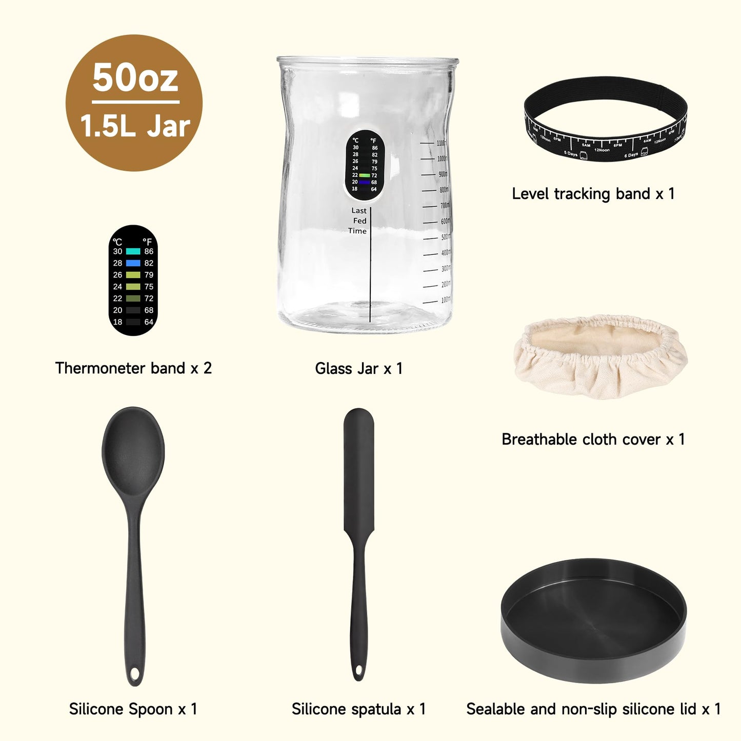Arbnic Sourdough Starter Kit - 50 Oz Glass Jar, Large Capacity, Baking Supplies, Model S-1