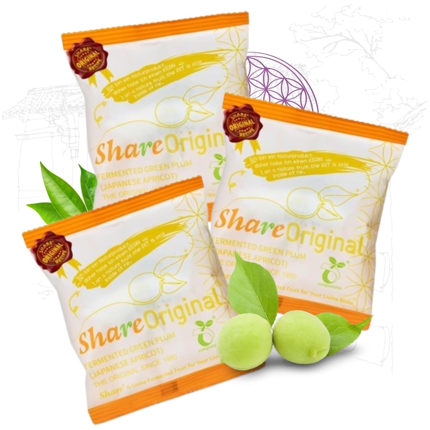 Share Original® Cultured Fermented Japanese Apricot/Plum (3-Pc) - 30+ Months Aged, Includes Description, Swiss Fermented