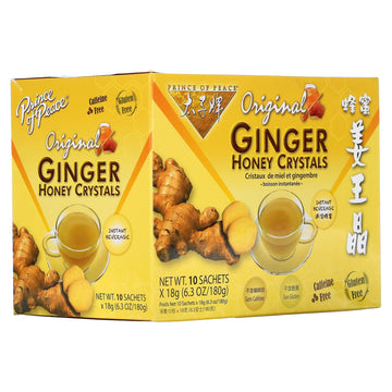Prince Of Peace Instant Natural Lemon Ginger Honey Crystals, 10 Sachets – Instant Hot Or Cold Beverage For Nausea Relief And Soothes Throat – Easy To Brew Ginger And Honey Crystals