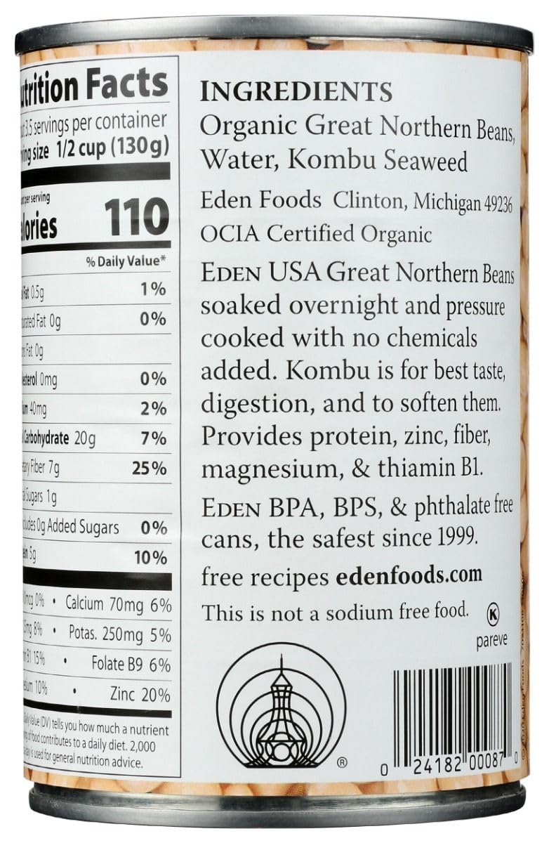 Eden Organic great Northern Beans No Salt Added 15-Ounce cans (Pack of 12) (Value Bulk Multi-Pack)