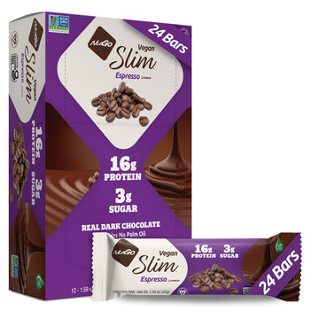 Nugo Slim Dark Chocolate Espresso, 16g Vegan Protein, 3g Sugar, 7g Fiber, Low Net Carb, Keto Friendly, Gluten Free, 24 Count