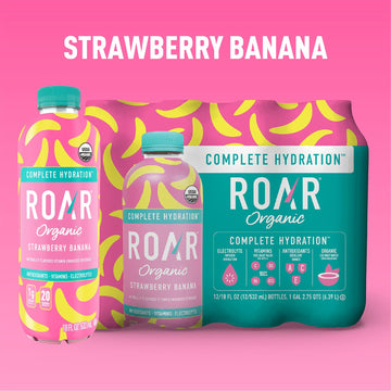 Roar Complete Hydration Organic - Electrolyte Drinks Loaded with Vitamins C, B5, B12 - Non-GMO, Gluten-Free - Strawberry Banana