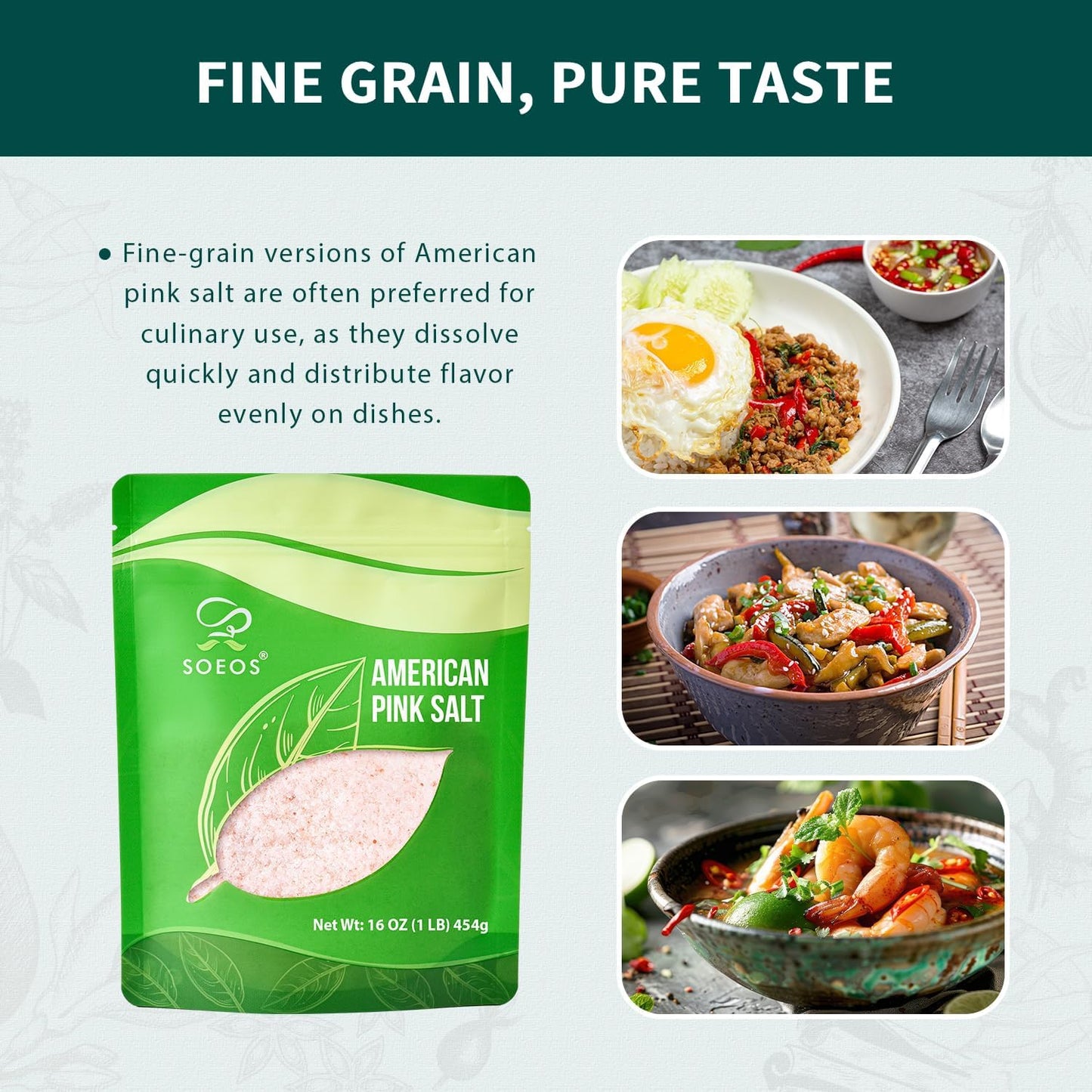 Soeos Fine Grain American Pink Salt, 16oz (453g), Sea Salt, Curing Salt