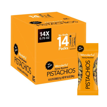 Wonderful Pistachios No Shells, Honey Roasted Nuts, 0.75 Ounce Bags (Pack Of 14), Protein Snacks, Gluten Free, On-The-Go, Indivi