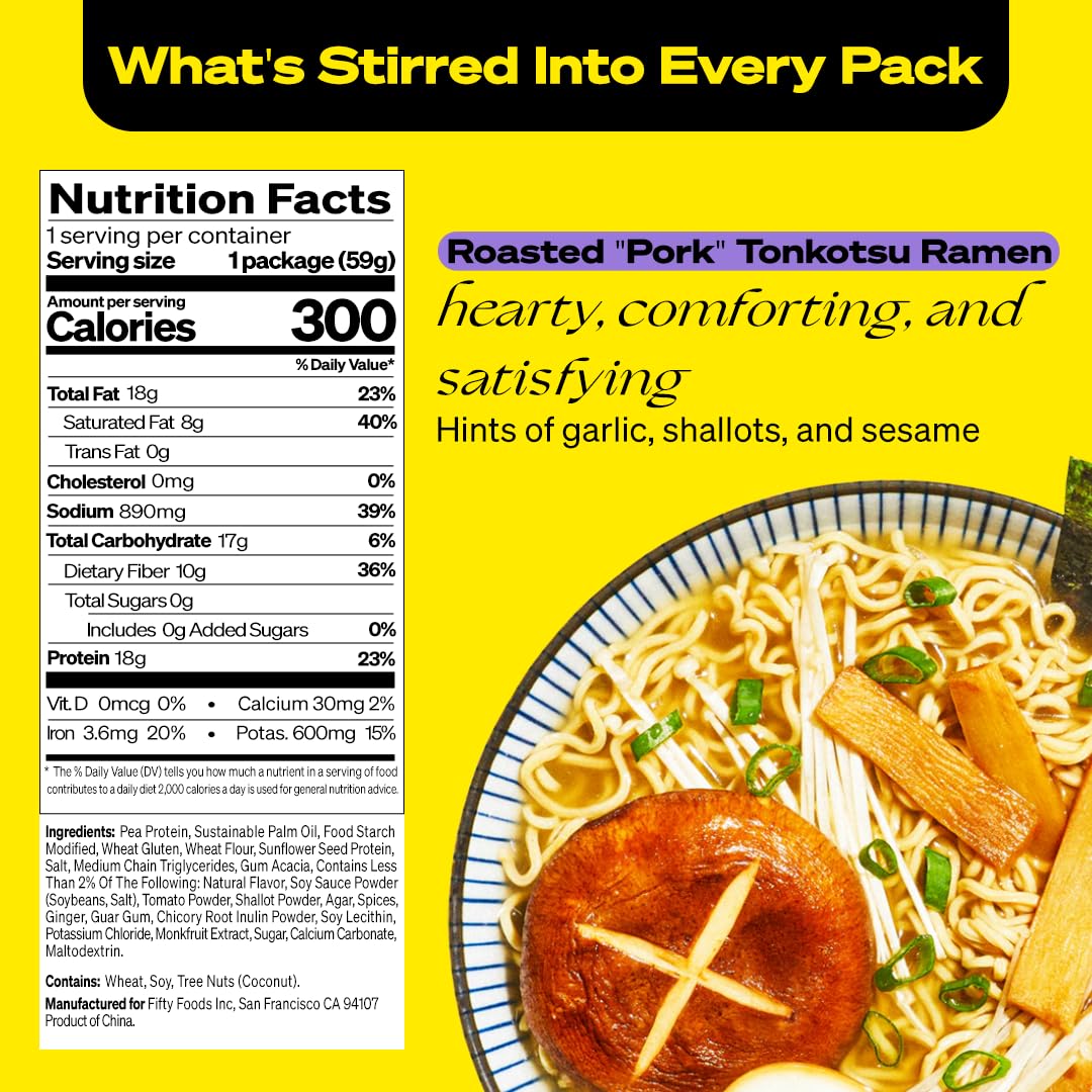 Immi Roasted 'Pork' Tonkotsu Ramen Cup Noodles - 18G Plant-Based Protein, 8G Net Carbs, Keto Friendly, High Protein, High Fiber,