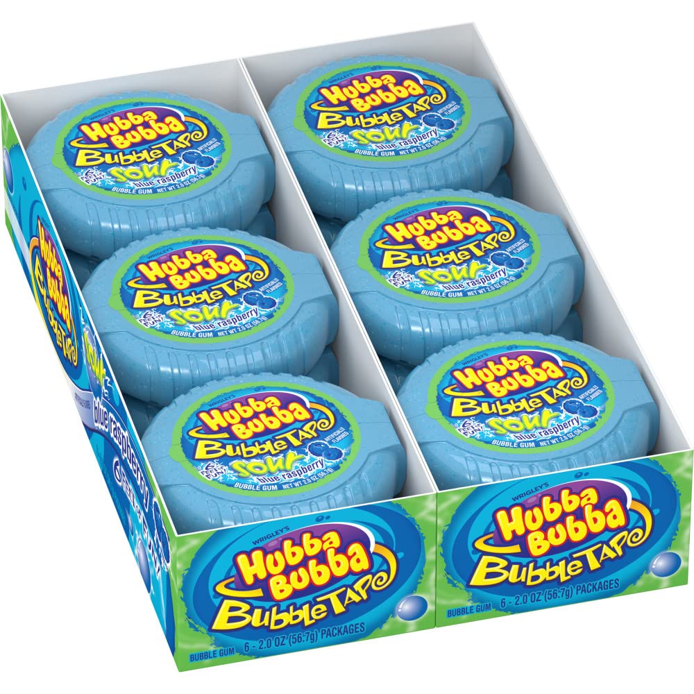 Hubba Bubba Sour Blue Raspberry Bubble Gum Tape, 2 Ounce (Pack Of 12)