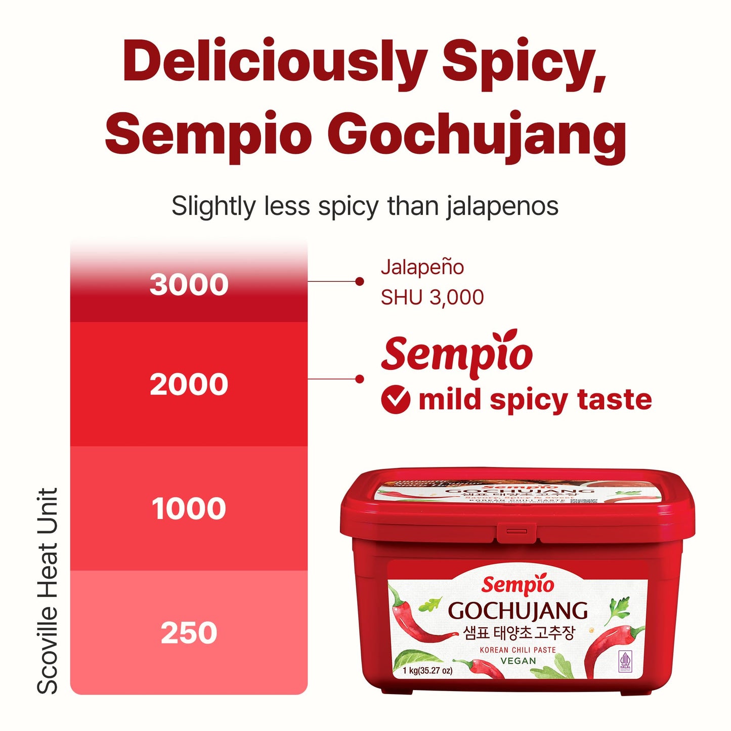 Sempio Vegan Gochujang - Mild Heat - Korean Traditional Fermented Condiment For Tteokbokki, Bibimbap, Red Chili Pepper Paste, Sp
