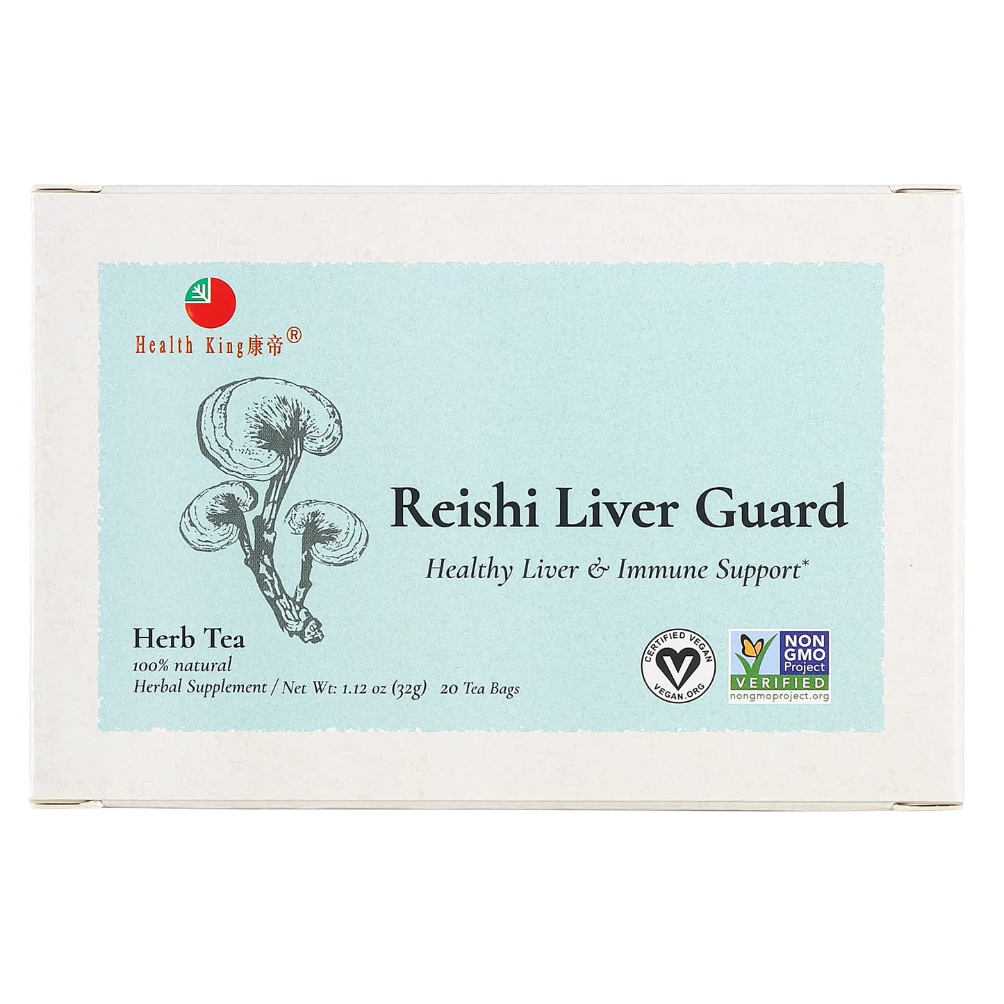 Health King Reishi Liver Guard Herb Tea, Teabags, 20 Count Box
