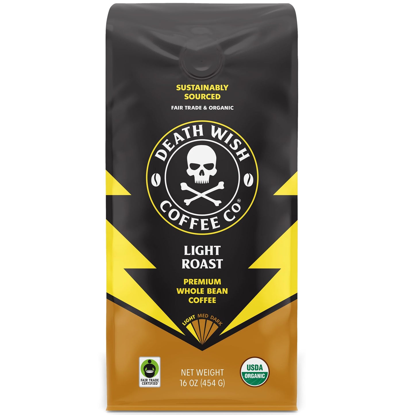 Death Wish Coffee, Light Roast Whole Bean Coffee, 16 Ounce