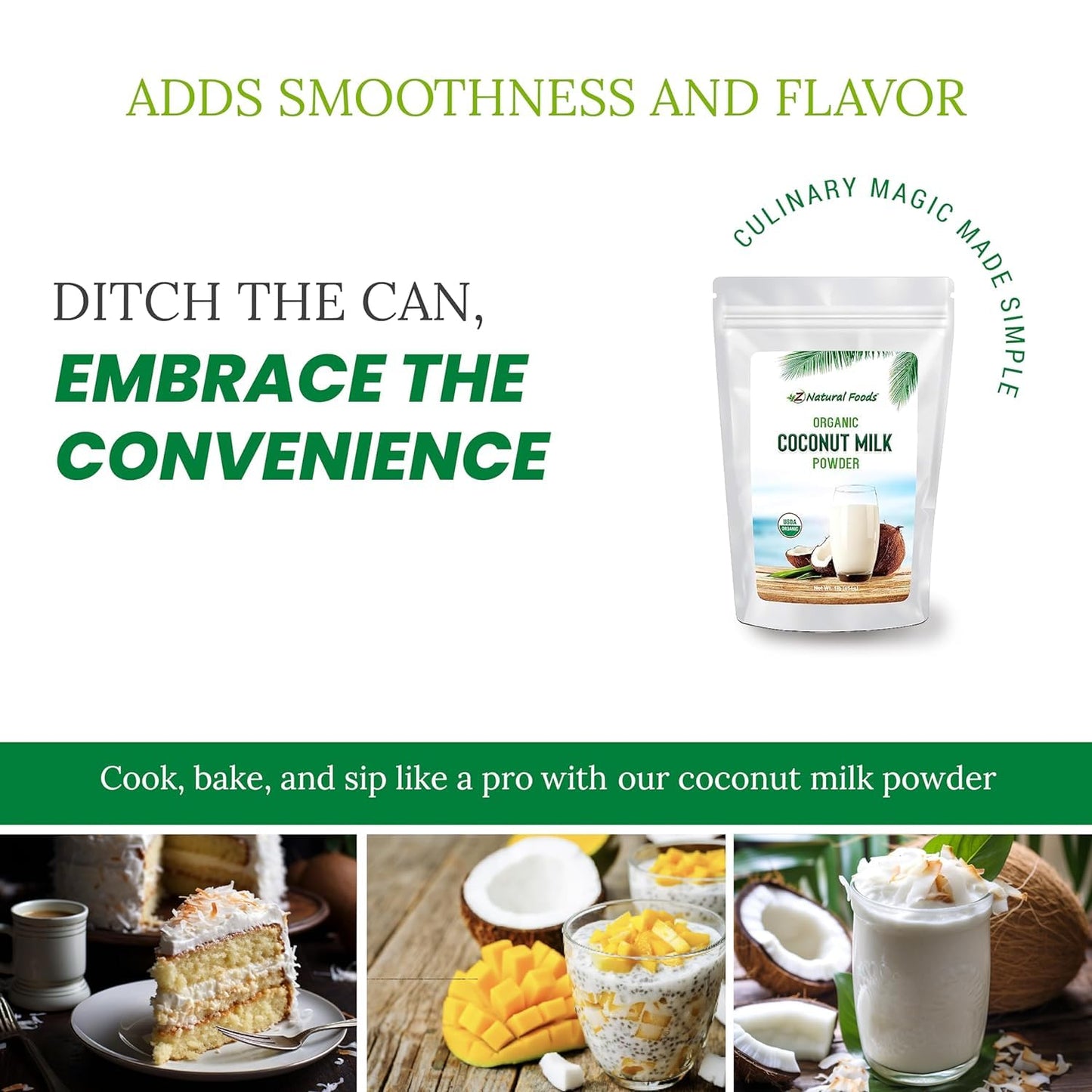 Z Natural Foods Coconut Milk Powder, 100% Powdered Milk, Non-GMO, Gluten-Free, Kosher-Certified, Organic Coconut Milk Powder, 2