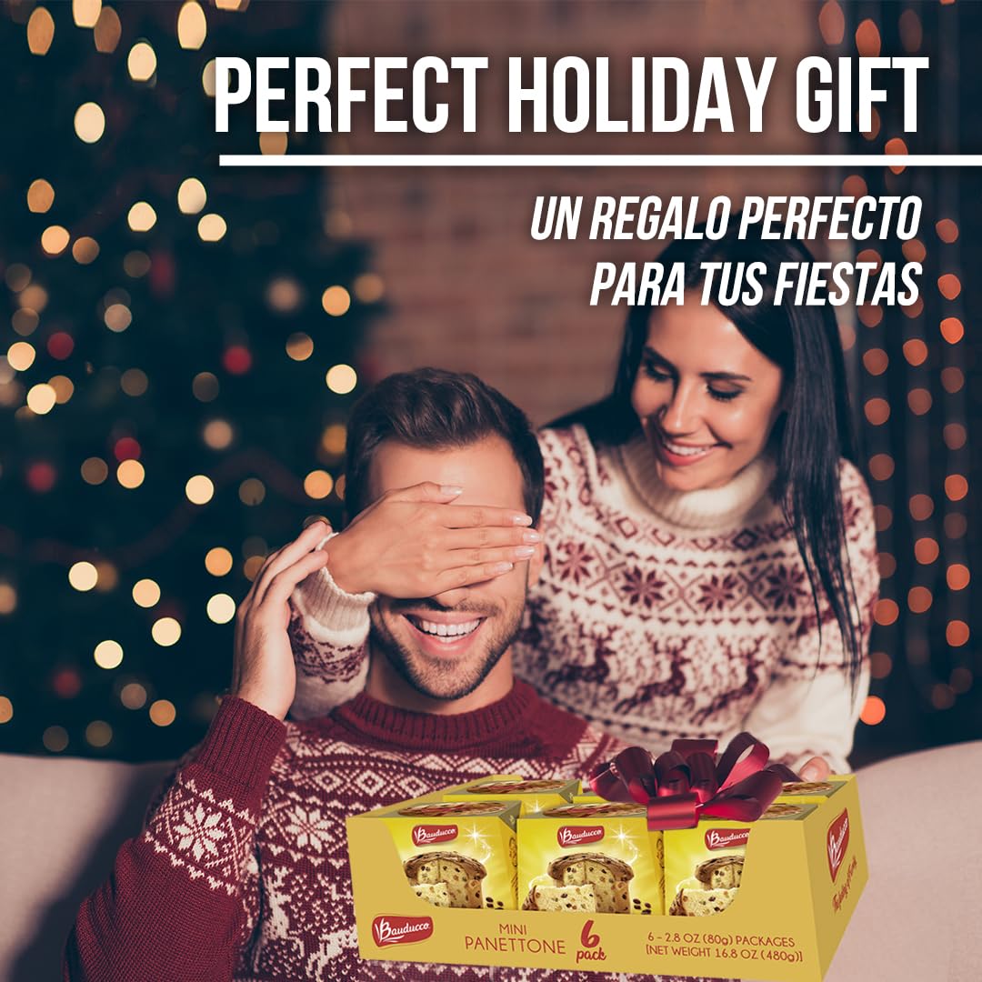 Bauducco Mini Panettone Classic, Moist & Fresh, Traditional Italian Recipe, Holiday Cake, 16.8oz (Pack of 6)