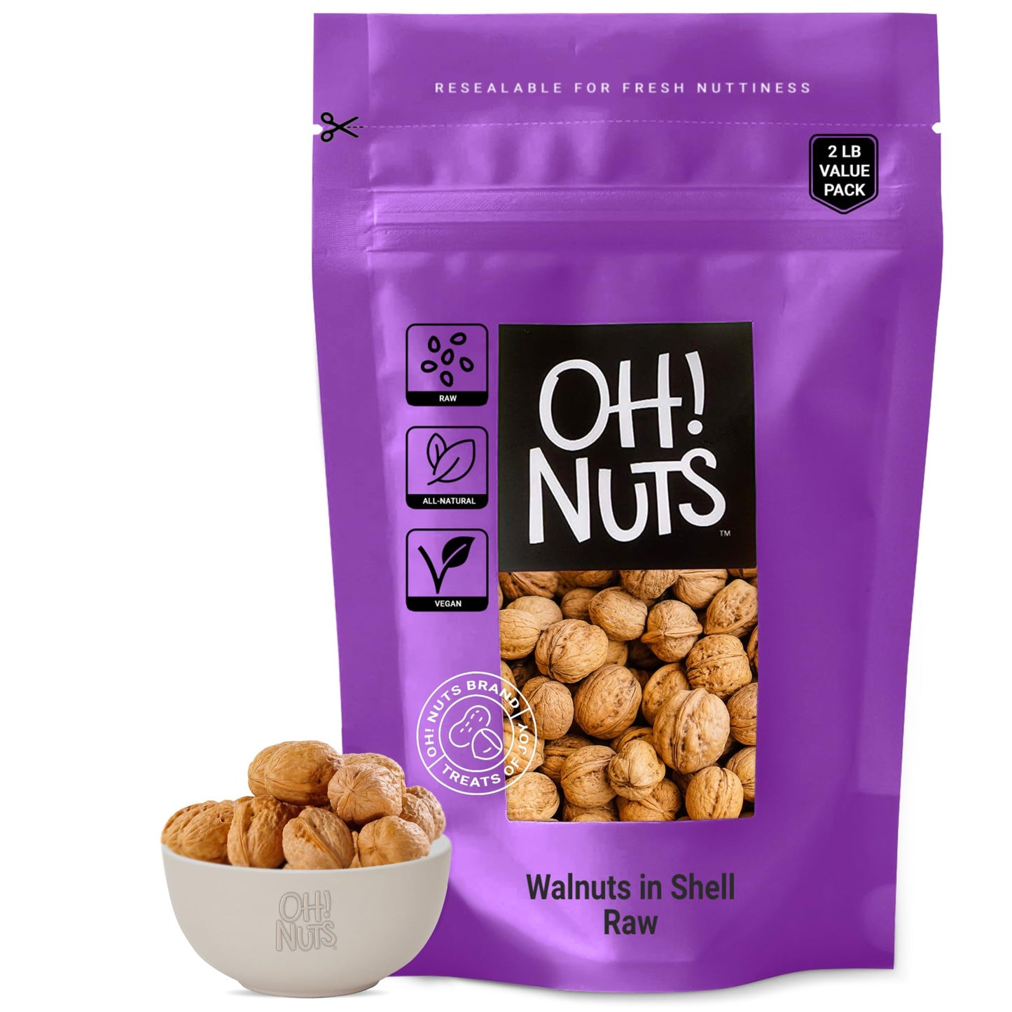Walnuts in Shell | Raw - 100% Natural | 2 lb | Whole Walnuts for a Healthy Vegan Snack | Packed in New York Zip-Seal Bag for Exc
