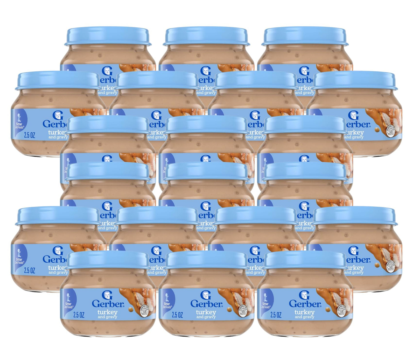 Gerber Baby 2Nd Foods Baby Food, Turkey & Gravy,Non-Gmo Pureed Baby Food With Essential Nutrients Glass Jar, 2.5 Ounce (Pack Of 20)