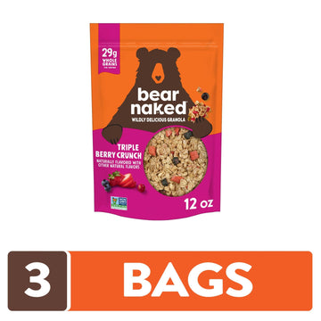 Bear Naked Granola Cereal, Triple Berry Crunch, Whole Grain, 12 Ounce (Pack of 3) - Healthy Breakfast Snacks, Mega Pack