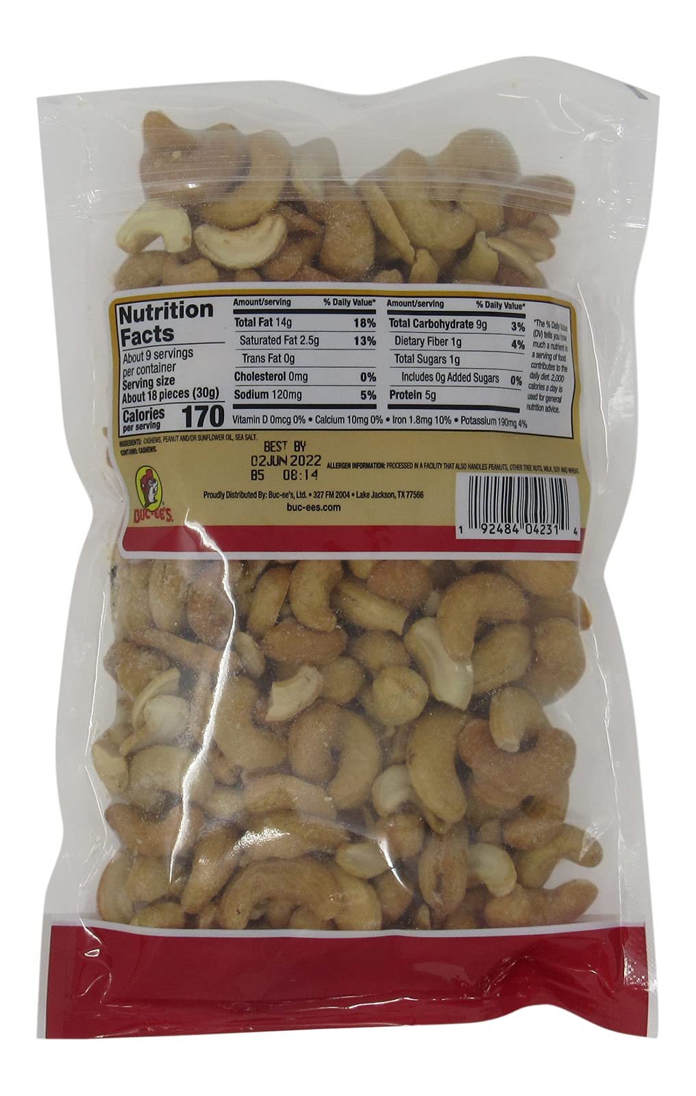 Buc-Ee'S Whole Roasted And Salted Cashews In A Resealable Bag, One 10 Ounce Bag