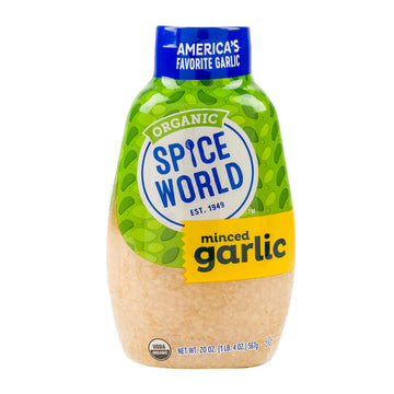 Spice World Squeezable Organic Minced Garlic - Value 20oz Container, USDA Certified Organic Garlic with Non-GMO Ingredients - Re