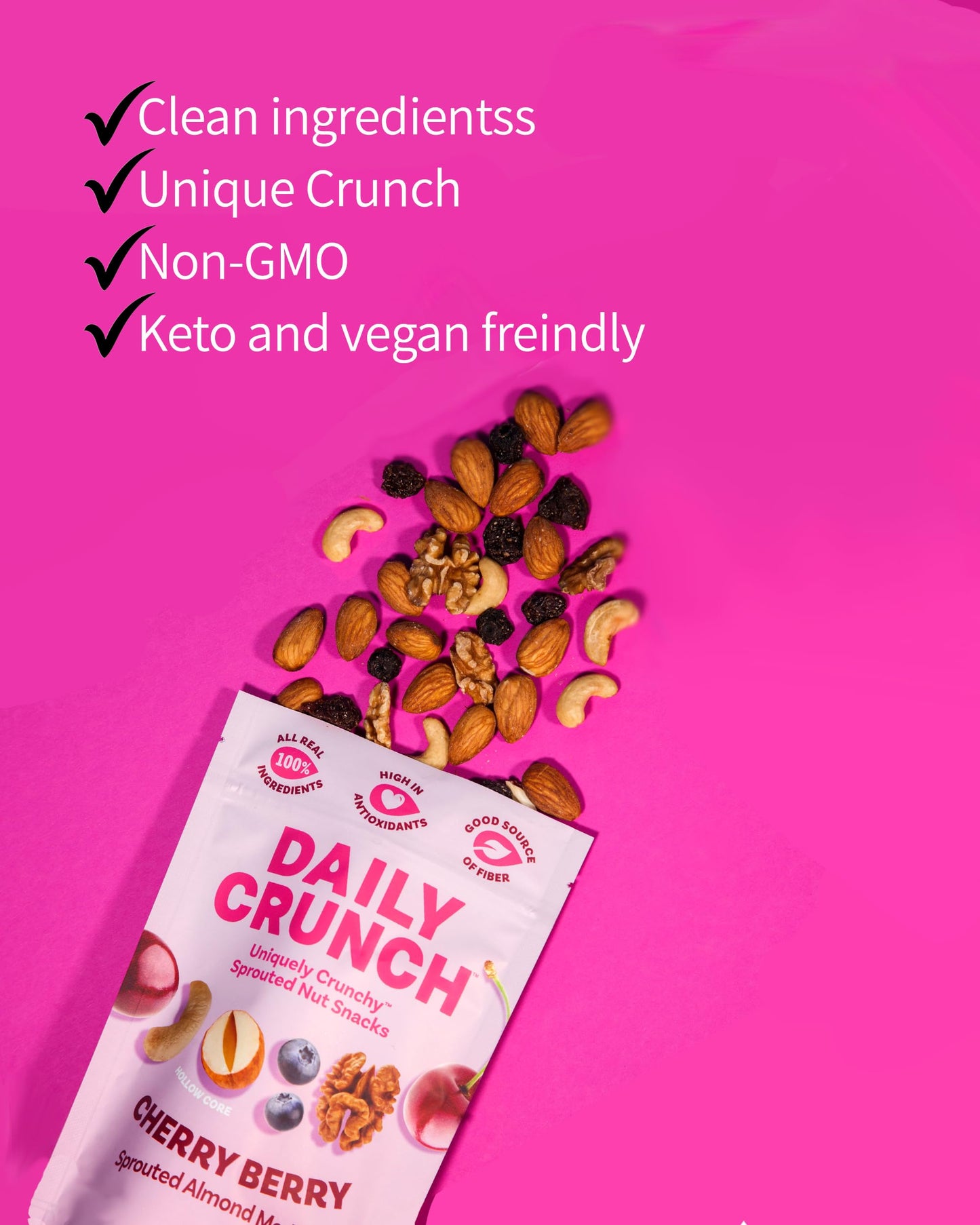 Daily Crunch Sprouted Almonds, 5 Ounce Resealable Bag (Cherry Berry, 2 Pack) - Sprouted And Dehydrated For A Unique Crunch, Keto