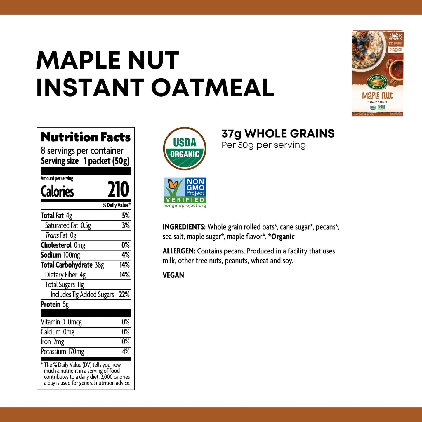 Organic Instant Oatmeal, Maple Nut, 8 Packets, 14 Oz (400 G), Nature'S Path