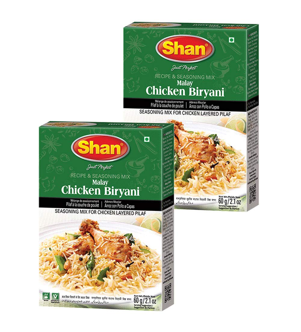 Shan Malay Chicken Biryani Recipe and Seasoning Mix 2.11 oz (60g) - Spice Powder for Chicken Layered Pilaf - Suitable for Vegeta