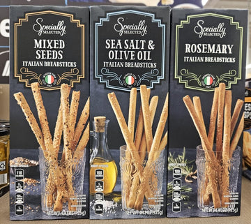 Specially Selected Italian Breadsticks Mixed Seeds, Sea Salt & Olive Oil, Rosemary 4.41oz 125g (Three Boxes)