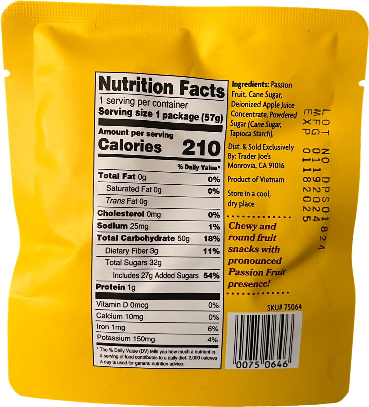 Trader Joes Passion Fruit Rounds Fruit Snacks, 2 oz, Regular