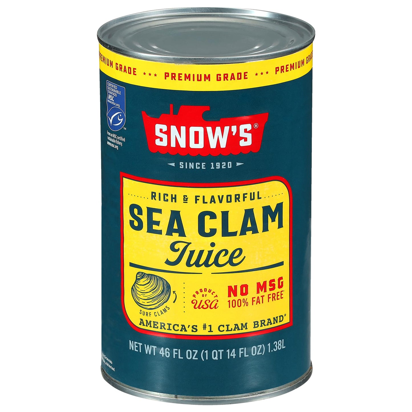 SnowS Sea Clam Juice 46 Oz Can - Top-Grade Grade Rich & Flavorful Clam Juice From Wild Caught Surf Clams - Gluten Free Keto Friendly Fat Free