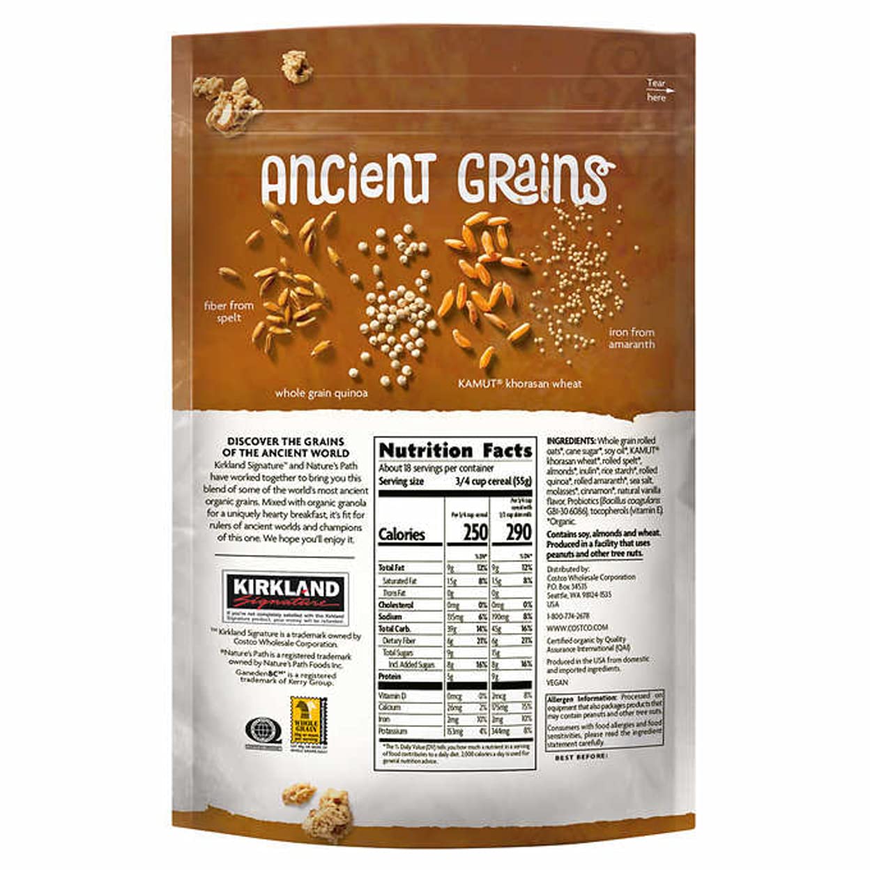 Kirkland Signature Nature'S Path Organic Ancient Grain Probiotic Granola, 35.3 Oz, 1Count