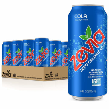 Zevia Zero Sugar Soda, Cola, 16 oz Cans (12-Pack) - Naturally Sweetened, Non-GMO Project Verified, Gluten-Free, Vegan