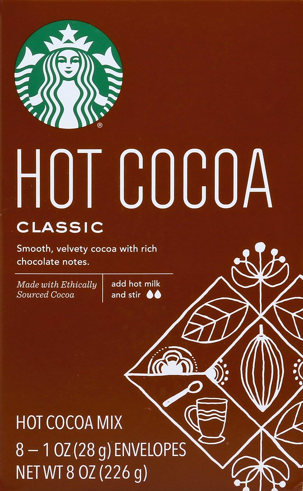 Starbucks Classic Powder Hot Cocoa Mix Envelope In Box 8 Servings 8 Oz - 0054467500001
