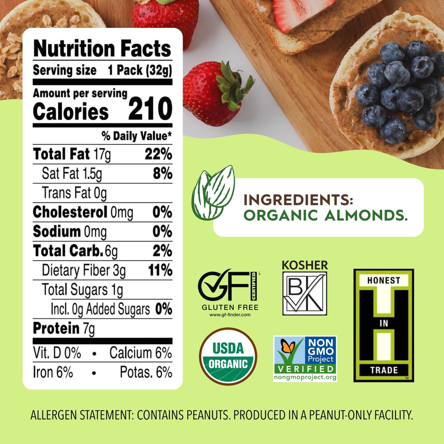 Once Again Organic Creamy Almond Butter, Roasted, Salt Free, Unsweetened, 1.15oz Squeeze Packs, 10 Count, Gluten Free, Vegan, Kosher