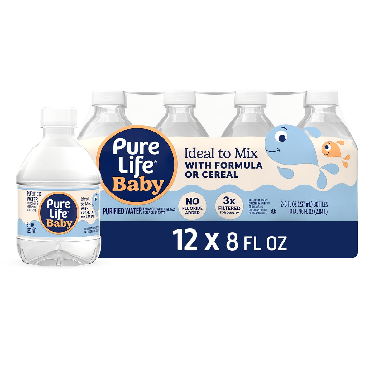 Pure Life Baby, Purified Water with Minerals Added for Taste, Ideal to Mix with Formula or Cereal No Fluoride Added & 3x Filte