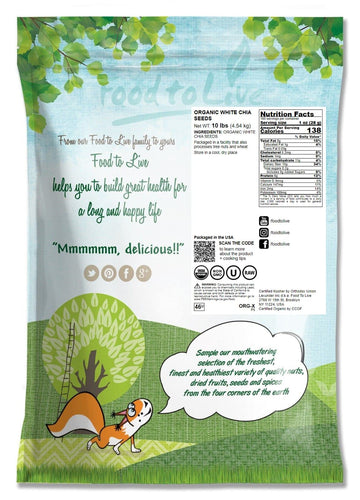 Food To Live Organic White Chia Seeds, 10 Pounds - Whole, Raw, Kosher, Keto, Sirtfood, Vegan, Bulk. Rich In Omega 3, 6, Dietary