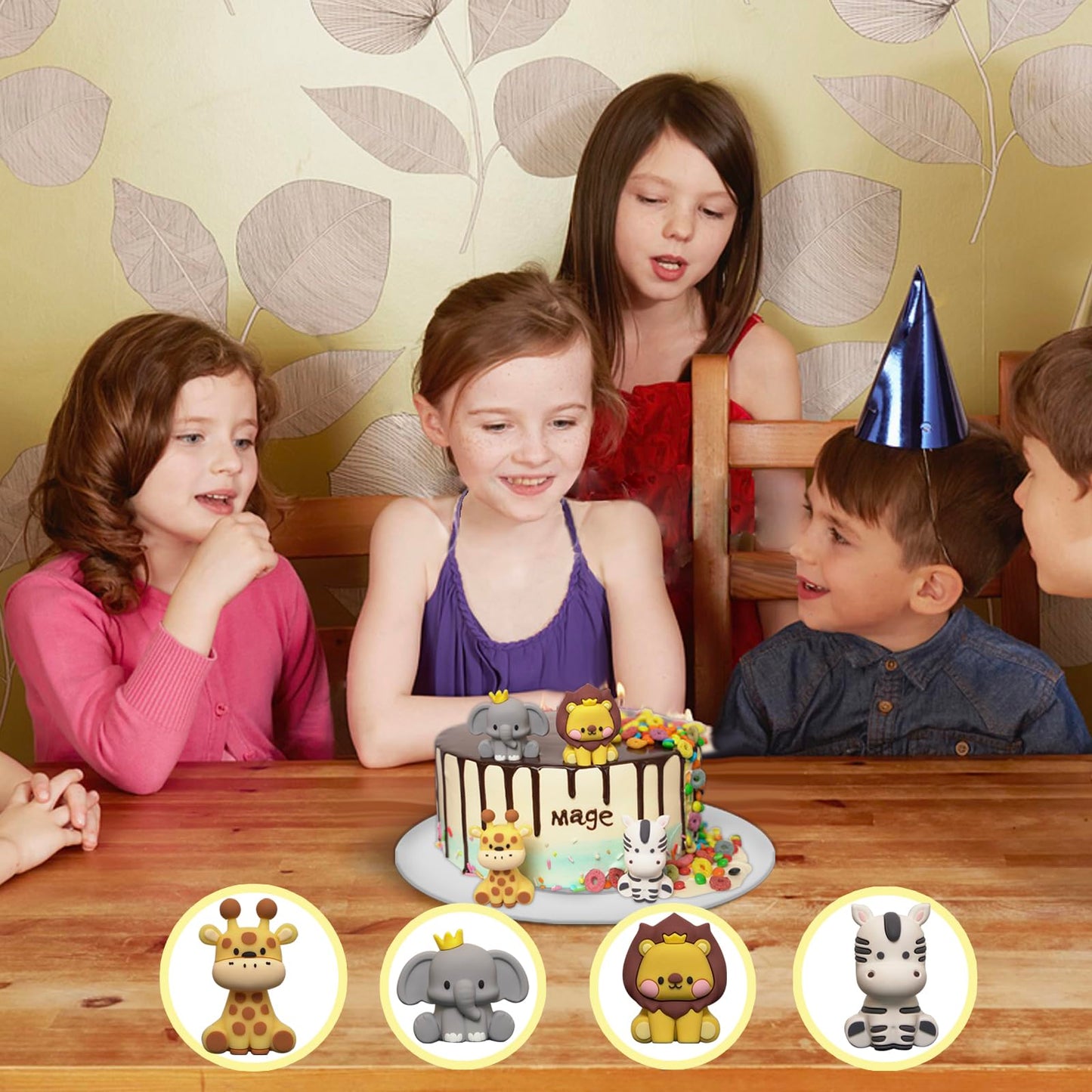 Mage Gifts Jungle Safari Animal Cake Toppers, Lion, Giraffe, Zebra, Elephant For Wild Animals Themed Birthday Baby Shower Party