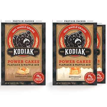 Kodiak Cakes Power Cakes Variety Pack - Protein Pancake Mix Just Add Water - 100% Whole Grain Flapjack and Protein Waffle Mix -