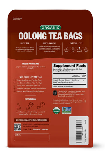 Fgo Organic Oolong Tea, Eco-Conscious Tea Bags, 100 Count, Packaging May Vary (Pack Of 1)
