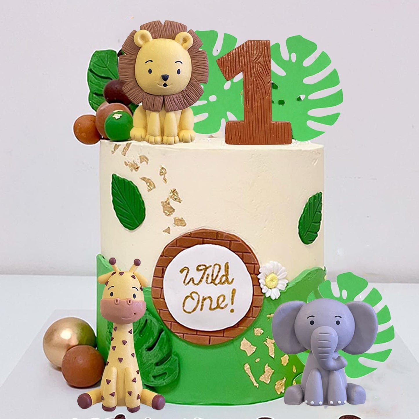 Safari Animal Cake Toppers Jungle Wild One Cake Decorations With Lion Giraffe Elephant Zebra For Wild Animals Themed Birthday Ca