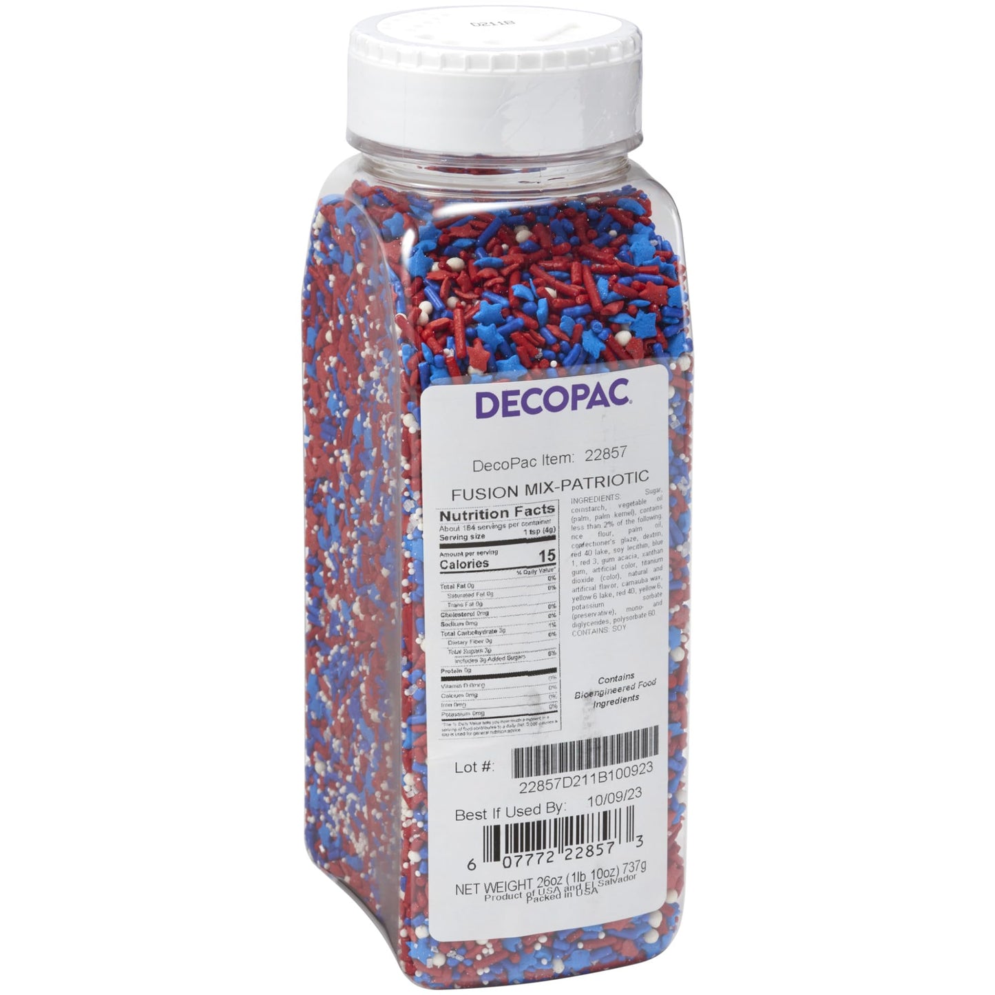 DecoPac Patriotic Fusion Mix Sprinkles, 27oz, Red, White, Blue Candy Sprinkles in Handheld Container, Edible Decorations For Jul