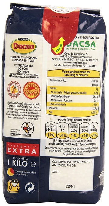 Dacsa Spanish Paella Rice Extra 35.3Oz (1Kg)