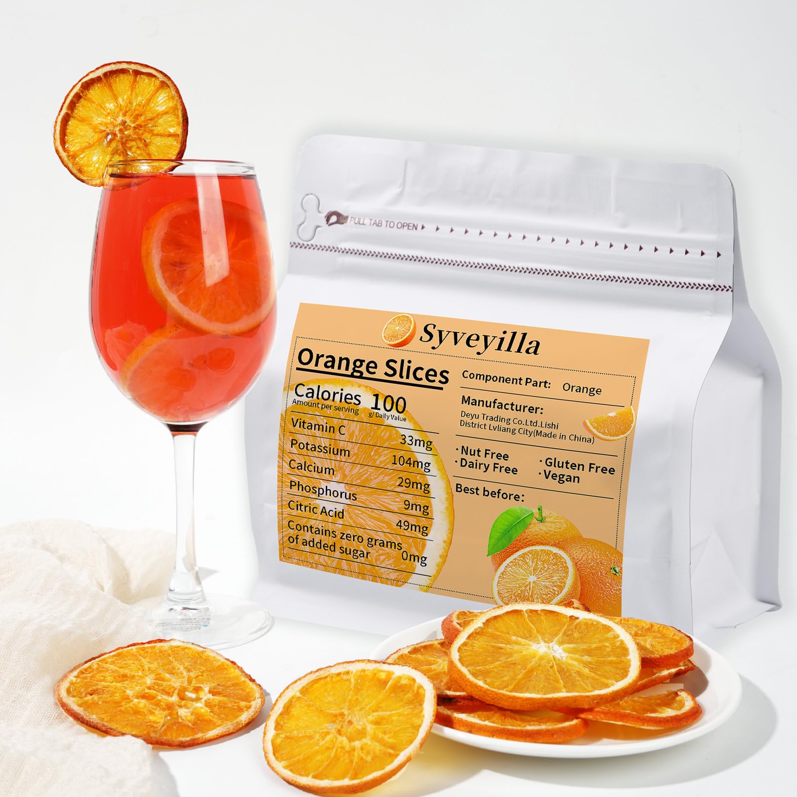 Dried Orange Slices, Dehydrated Orange Slices for Cocktails Garnish/Fruit Tea/Baking/Garland/Crafts, 100% Natural No Additives N