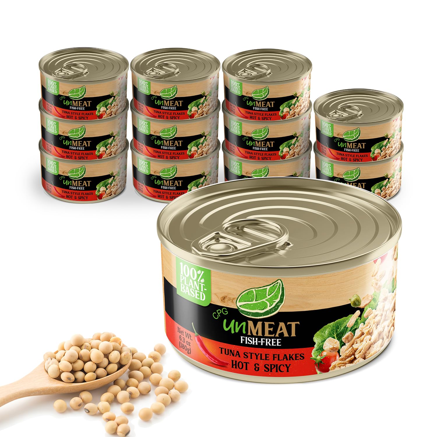 unMEAT Plant Based Tuna Style Flakes | Easy to Prepare Vegan Canned Tuna | Hot & Spicy, 12 pack