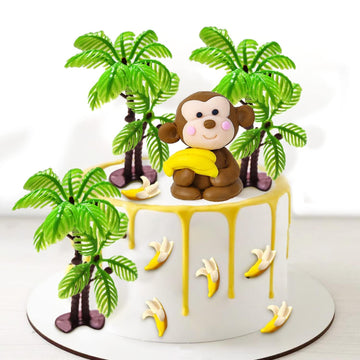 11 Pcs Monkey Cake Topper With Coconut Trees Banana Cake Decoration For Jungle Safari Animal Themed Birthday Baby Shower Party S