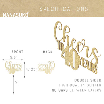 Nanasuko 40Th Birthday Cake Topper - Cheers To 40 Years - Double Sided Gold Glitter, Premium Quality Made In Usa