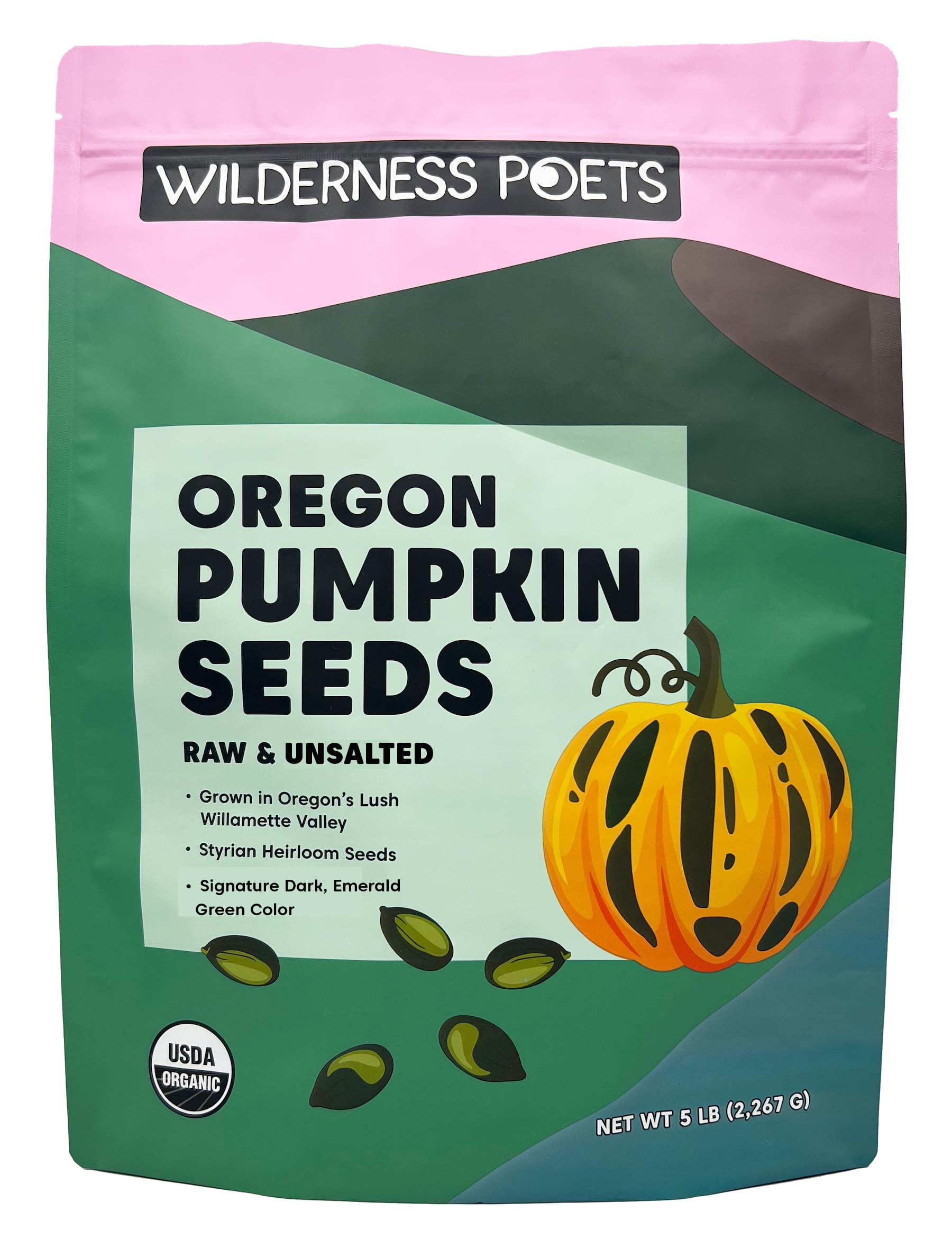 Wilderness Poets, Oregon Pumpkin Seeds - Organic, Heirloom, Raw - No Salt, No Shells, Bulk Size (5 Pound - 80 Ounce)