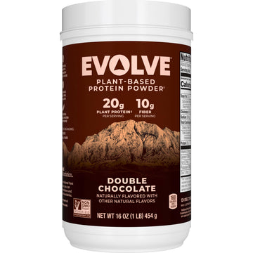 Evolve Plant Based Protein Powder, Double chocolate, 20g Vegan Protein, Dairy Free, No Artificial Flavors, Non-gMO, 3g Fiber, 1