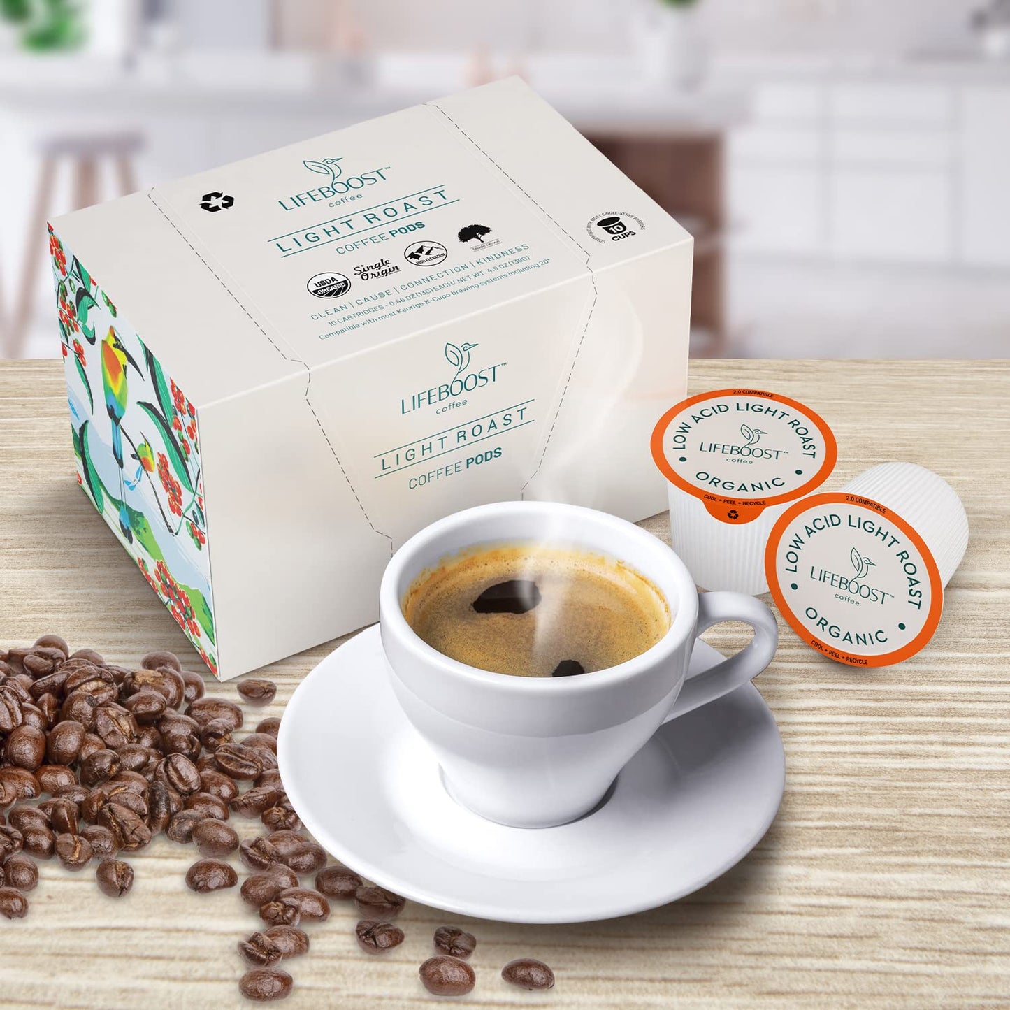 Lifeboost Light Roast Low Acid Coffee Pods - Single Origin Non-Gmo Organic Coffee K Cups - Compatible With Keurig & Keurig 2 Mac